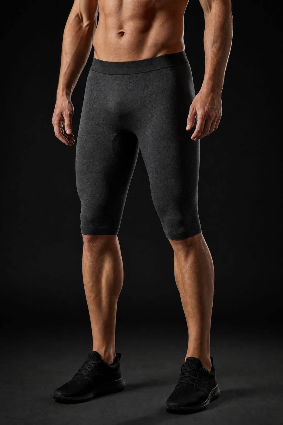 Knee-Length Compression Short — Graduated knit. 15–20 mmHg measured at mid-thigh.
