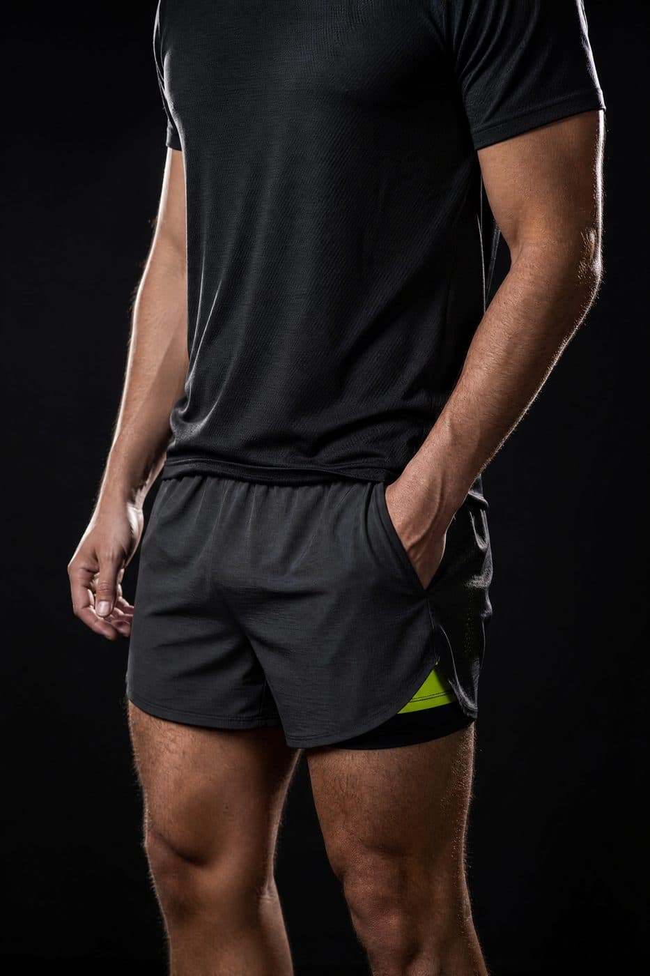 Lined Short 5" — Five-inch running short with a knit liner and a phone-depth side pocket.