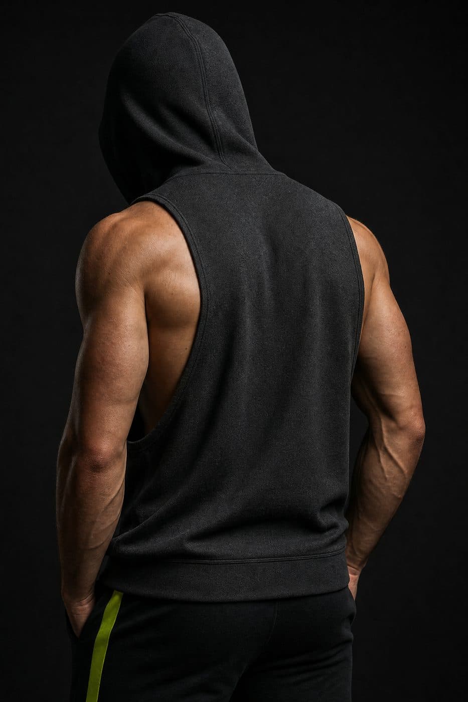 Sleeveless Hoodie — Cut-off hood layer for the gaps between sets.