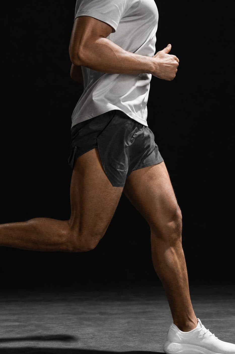 Split Short 3" — Split-hem running short with a bonded, seam-free inner gusset.