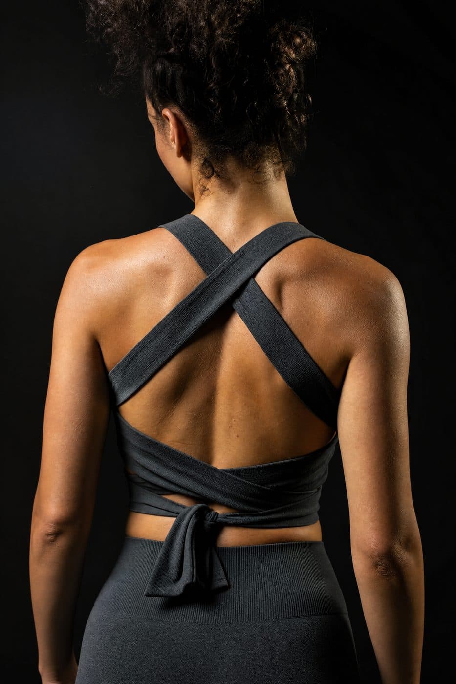 Wrap Top Cross-Back — Cross-back top with fixed straps that cannot slide.